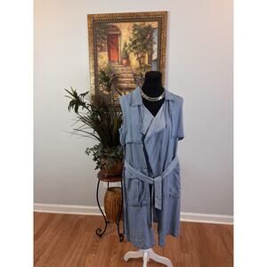 Mossimo Women's M Trafaluc chambray Longline Jacket Notched Lapel Belted open